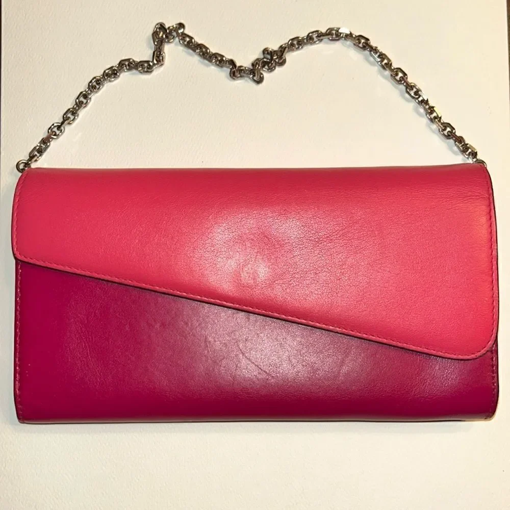 - Authentic Cristian Dior Leather Pink/Coral Wallet on a Chain